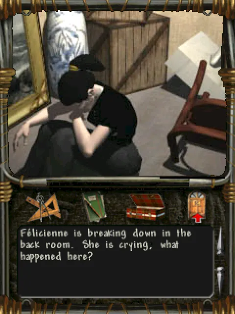 Félicienne crying in the back room