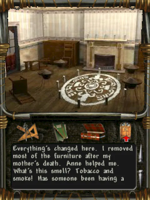 The living room, with a circle on the floor