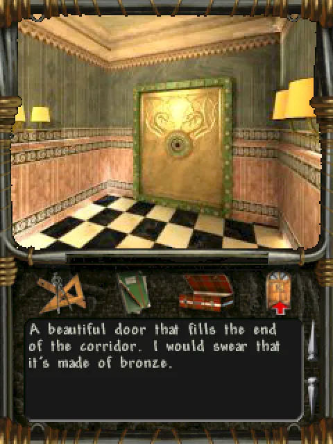 The bronze door at the end of the corridor