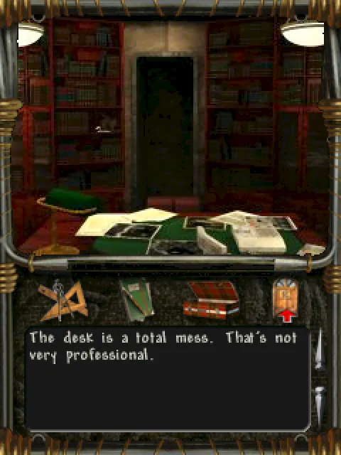 The desk and the bookcase