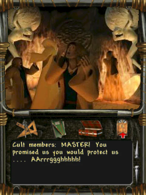 The cult members in the flames