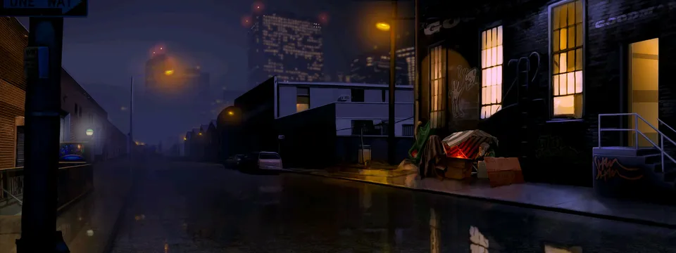 Outside Goodman’s warehouse at night