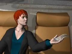 The train, Christine pays for the ticket
